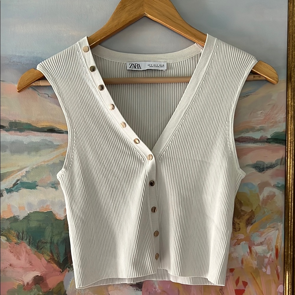 Zara Cream Buttoned Crop Tank Top